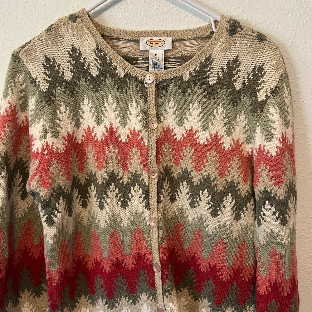 Talbots Vtg Cardigan Sweater Chevron Pattern Multicolor Sz M Part Linen - Picture 3 of 9